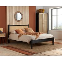 Croxley - King Size - Bed Frame - Black - Rattan Wood - 5ft - Happy Beds