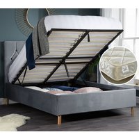 Loxley/Eclipse - King Size - Ottoman Storage Bed and 800 Pocket Sprung Quilted Mattress Included - Grey/White - Velvet/Fabric - 5ft - Happy Beds
