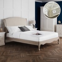 Camille/Premier - Super King Size - French Style Low Foot-End Bed and Spring Mattress Included - Oatmeal/White - Wooden/Fabric - 6ft - Happy Beds