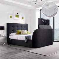Lannister/Maestro Memory - Super King Size - TV Bed and Open Coil Spring Memory Foam Tufted Mattress Included - Slate Grey/White - Fabric - 6ft - Happy Beds