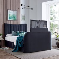 Prince - Super King Size - Ottoman Storage TV Bed with Sound System - Dark Grey - Velvet - 6ft