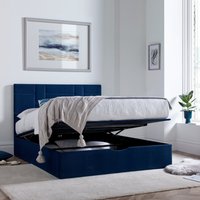 Hagen - King Size - Ottoman Storage Bed - Blue - Velvet - 5ft - Happy Beds