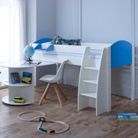 Eli - White and Blue Kids Mid Sleeper - Desk - Wooden - 3ft - Happy Beds