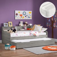 Grace/Ethan - Single - Guest Bed and 2 Open Coil Spring Mattresses Included - Grey Oak/White - Wooden/Fabric - 3ft - Happy Beds