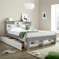 Fabio - King Size - 2 Drawer Bookcase Bed - Grey and White - Wood - 5ft - Happy Beds
