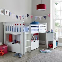 Milo - Single - Kids Mid Sleeper Bed Bed - Desk and Storage - White - Wooden - 3ft - Happy Beds