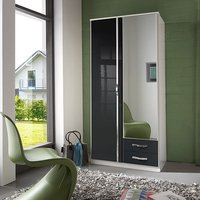 Luton Mirror Wardrobe In Gloss Black Alpine White With 2 Doors