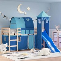 Destin Pinewood Kids Loft Bed In Natural With Blue Tower