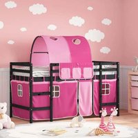 Messina Kids Pinewood Loft Bed In Black With Pink Tunnel