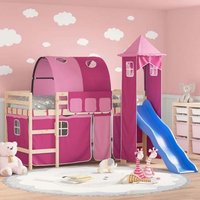 Forli Pinewood Kids Loft Bed In Natural With Pink Tower Tent