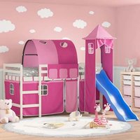 Forli Pinewood Kids Loft Bed In White With Pink Tower Tent