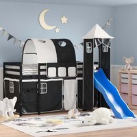 Forli Pinewood Kids Loft Bed In Black With White Black Tower Tent