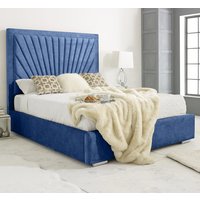 Darwin Plush Velvet Small Double Bed In Blue