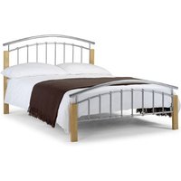 Azzmy Metal Double Bed In Aluminium And Oak Finish