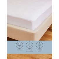 M&S Pure Cotton Extra Deep Mattress Protector - DBL - White, White