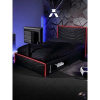 X Rocker Oracle Neo Fibre Esport Upholstered Double TV Bed Frame with LED Lights - fits up to 55 inch TV, Black