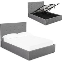Lowick Storage King Size Bed In Upholstered Grey Fabric