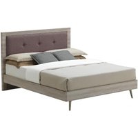 Batya Wooden Double Bed In Grey Oak Effect And Mocca Fabric