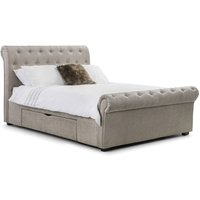 Rahela Chenille Fabric King Size Bed In Mink With 2 Drawers