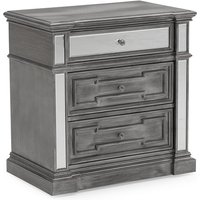 Opel Mirrored Wooden Bedside Cabinet With 3 Drawers In Grey