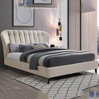 Elma Fabric Small Double Bed In Warm Stone