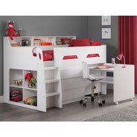 Jadiel Midsleeper Children Bed In White With Storage And Desk