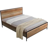 Malila Wooden Double Bed With Black Metal Frame In Oak