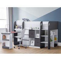Sadiki Wooden Midsleeper Bunk Bed In White And Charcoal Grey