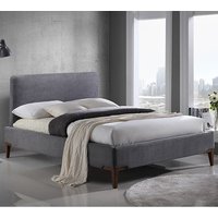 Durban Fabric King Size Bed In Grey With Oak Legs