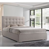 Nevada Fabric King Size Bed In Sand With Chrome Metal Legs