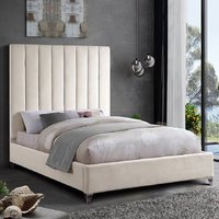 Aerostone Plush Velvet Upholstered Single Bed In Cream