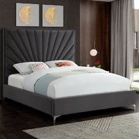 Einod Plush Velvet Upholstered King Size Bed In Steel