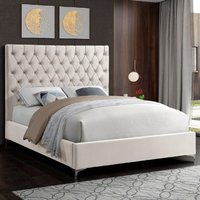 Campione Plush Velvet Upholstered Small Double Bed In Cream