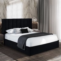 Manchester Plush Velvet Upholstered Double Bed In Black
