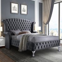 Pendleton Plush Velvet Upholstered Double Bed In Steel