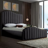 Midland Plush Velvet Upholstered Double Bed In Steel