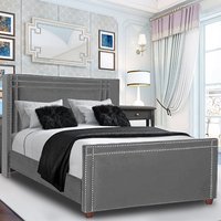 Camdenton Plush Velvet Super King Size Bed In Grey