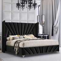 Pikeville Plush Velvet Double Bed In Black