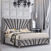 Pikeville Plush Velvet King Size Bed In Grey