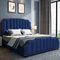 Abilene Plush Velvet King Size Bed In Blue