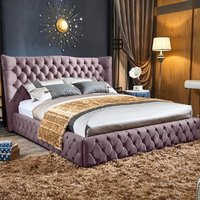 Greeley Plush Velvet Small Double Bed In Pink