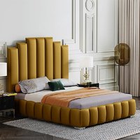 Leica Plush Velvet Super King Size Bed In Mustard