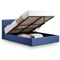 Riyeko Linen Fabric Lift Up Storage King Size Bed In Dark Blue