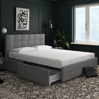 Rosen Linen Fabric King Size Bed With Drawers In Grey