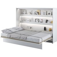 Cortez Wooden Double Bed Wall Horizontal In Matt White With LED