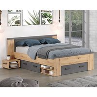 Fero Wooden Double Bed With Storage In Artisan Oak And Matera