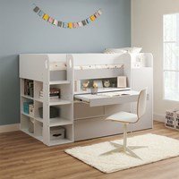 Bailey Kids Cabin Bed with Pull Out Desk, Wardrobe and Storage Shelves