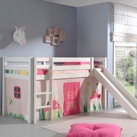 Vipack Pino Kids Mid Sleeper Bed with Slide & Curtain -