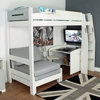 Urban Grey High Sleeper 1 Bed with Sofa Bed & Large Desk On Casters