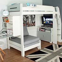 Urban Grey High Sleeper 2 Bed with Sofa Bed, Pull Down Desk & Storage Cupboard
